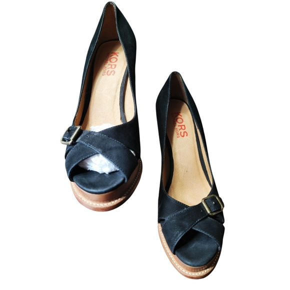 Michael Kors Shoes - Michael Kors "Spice" Peep Toe Stacked Heel Pumps Size 9